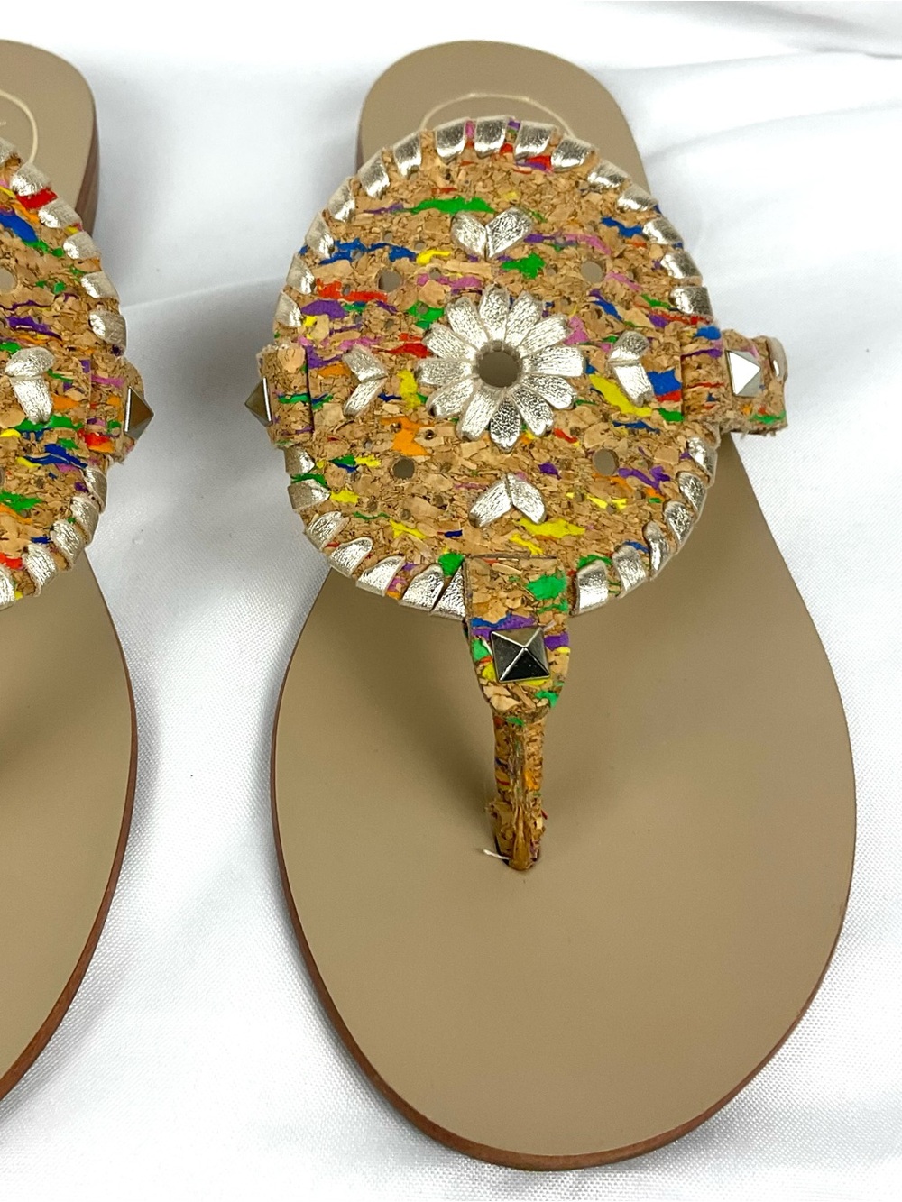 Jack Rogers Georgica Sandals Cork Multicolor Rainbow Accents Sz 7 - Picture 2 of 8